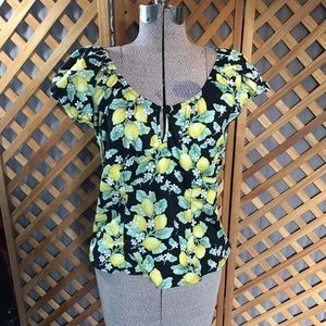 Hell Bunny Pinup Lemon Peasant Top XL Retro
